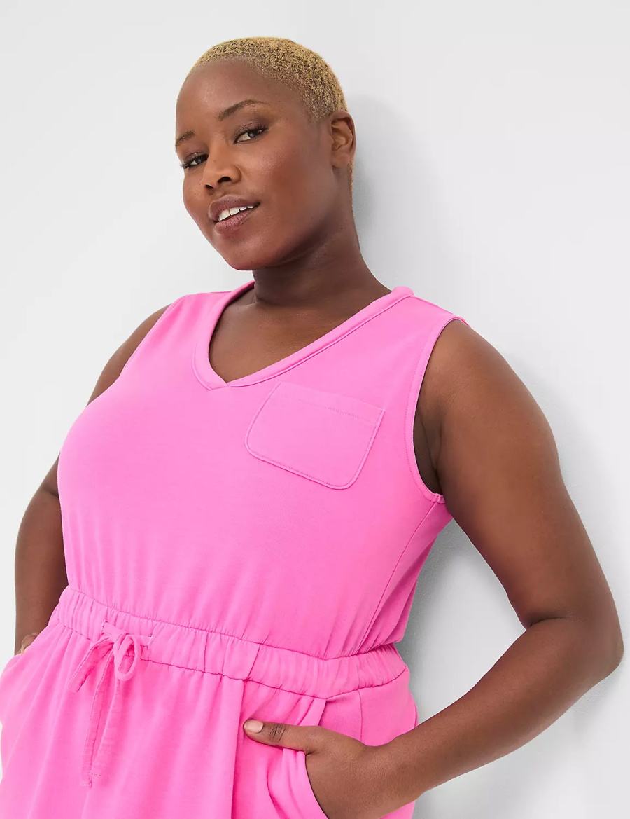 Lane Bryant LIVI V-Neck French Terry Kadın Günlük Elbise Pembe | ZRW2012IZ