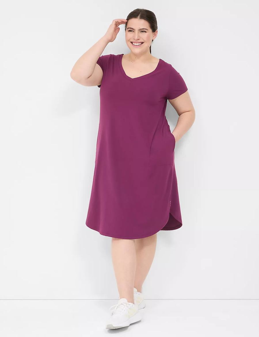 Lane Bryant LIVI V-Neck Recycled LIVI Soft Macrame-Back Kadın Günlük Elbise Koyu Mor | XIE10012YU