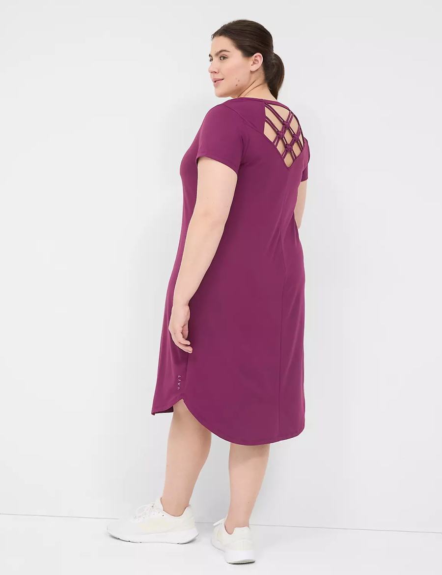 Lane Bryant LIVI V-Neck Recycled LIVI Soft Macrame-Back Kadın Günlük Elbise Koyu Mor | XIE10012YU