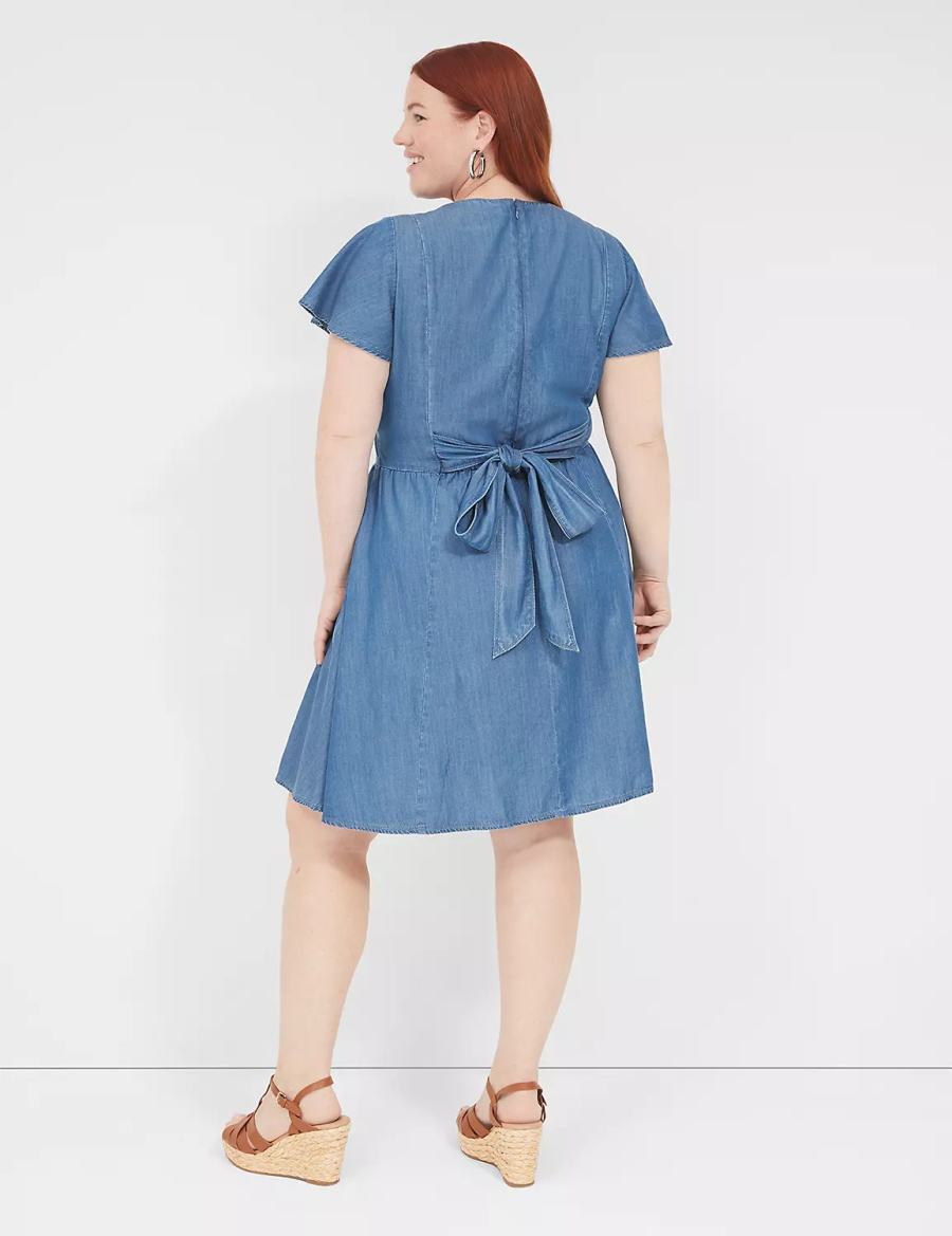 Lane Bryant Lena Denim Surplice-Neck Level-Hem Kadın Günlük Elbise Mavi | FQF6198RF