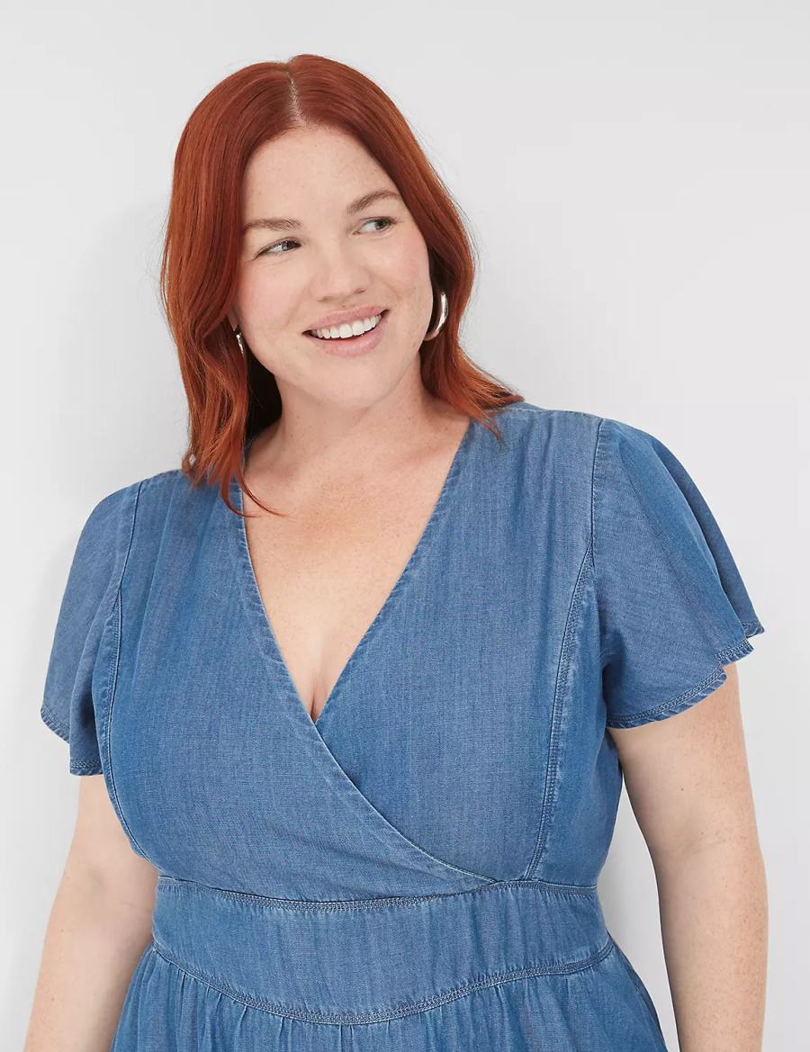 Lane Bryant Lena Denim Surplice-Neck Level-Hem Kadın Günlük Elbise Mavi | FQF6198RF