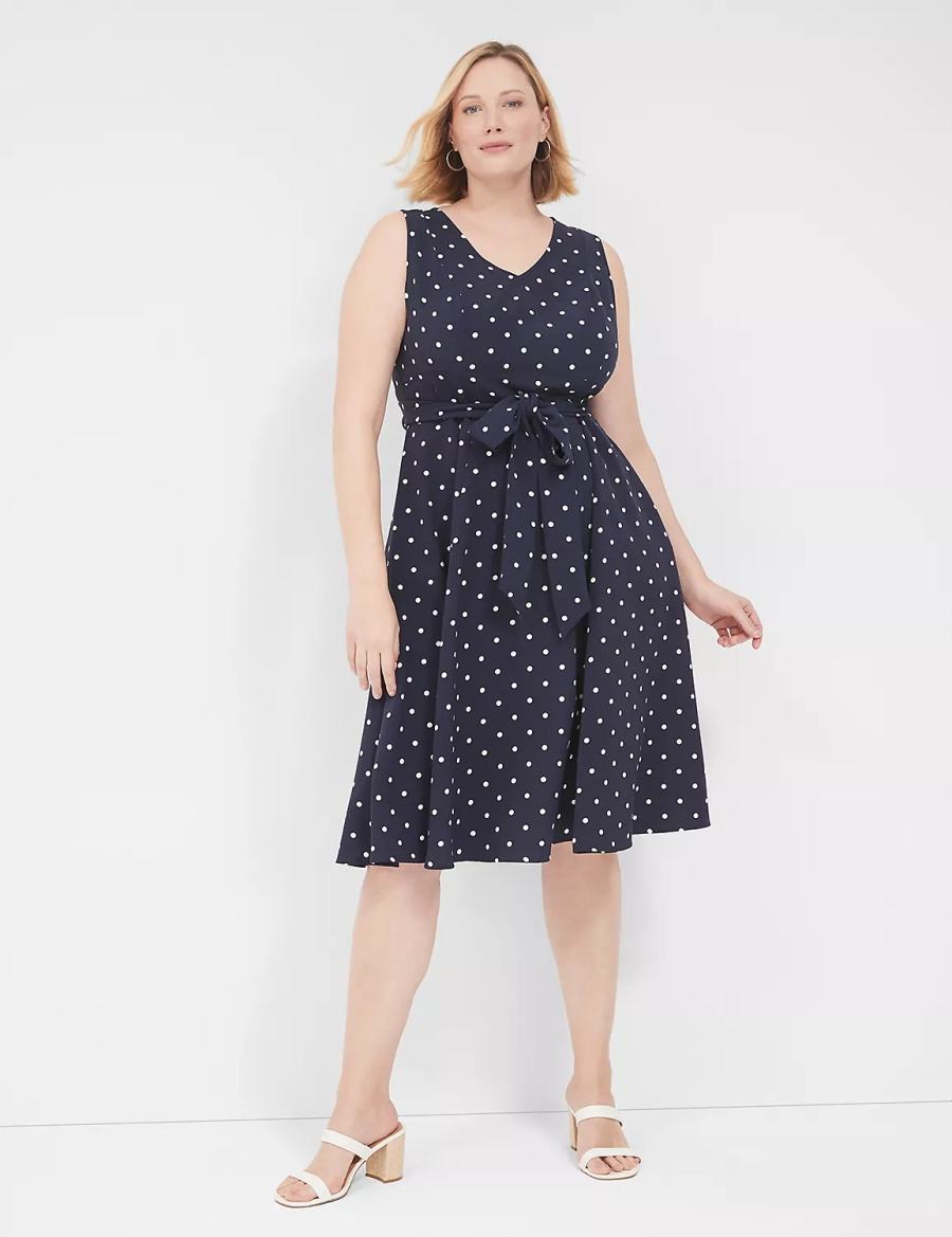 Lane Bryant Lena Sleeveless Level-Hem Kadın Midi Elbise Lacivert | VBQ5355GJ