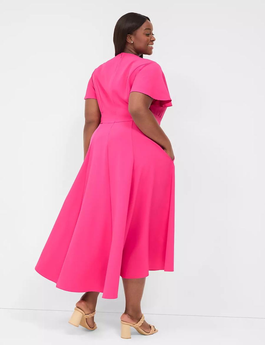 Lane Bryant Lena V-Neck High-Low Kadın Midi Elbise Pembe | KAF1389RS