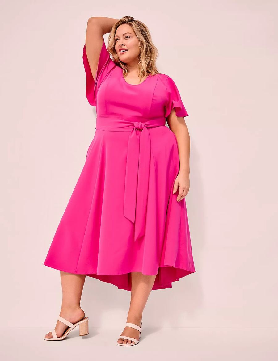 Lane Bryant Lena V-Neck High-Low Kadın Midi Elbise Pembe | KAF1389RS