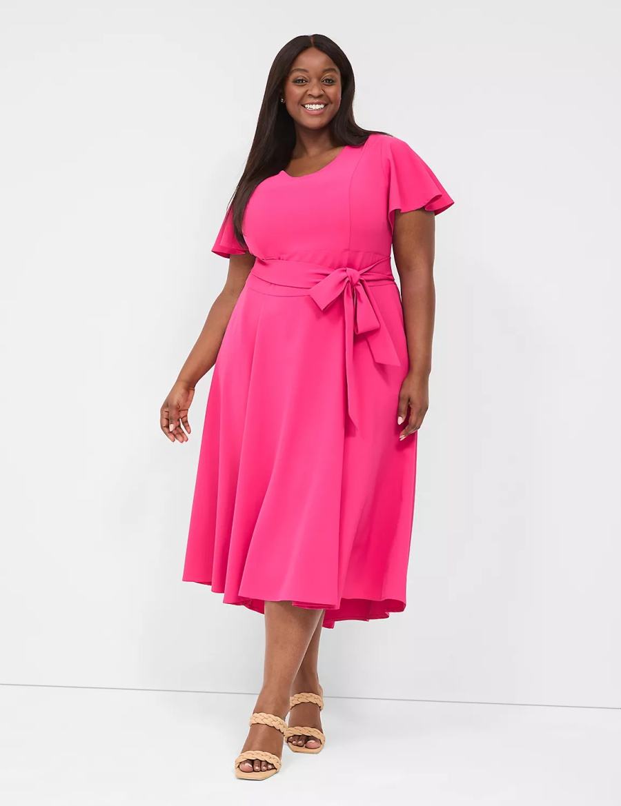 Lane Bryant Lena V-Neck High-Low Kadın Midi Elbise Pembe | KAF1389RS