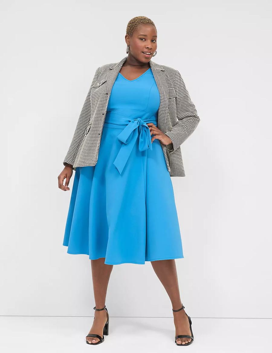 Lane Bryant Lena V-Neck High-Low Kadın Midi Elbise Koyu Mavi | BOG7910PZ