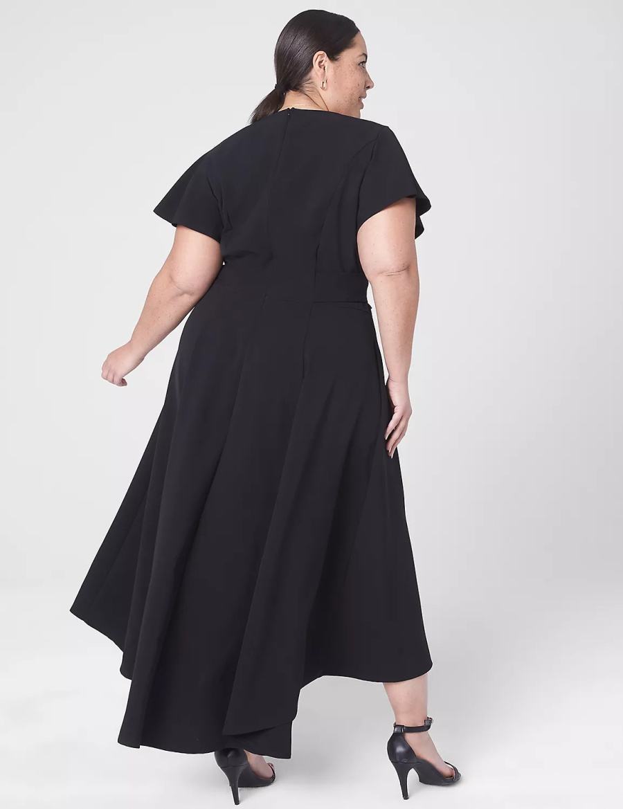 Lane Bryant Lena V-Neck High-Low Kadın Midi Elbise Siyah | THB8916FC