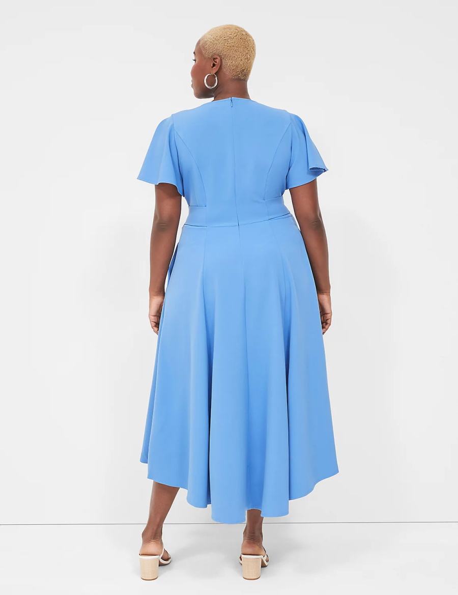 Lane Bryant Lena V-Neck High-Low Kadın Midi Elbise Mavi | OTI7079KK