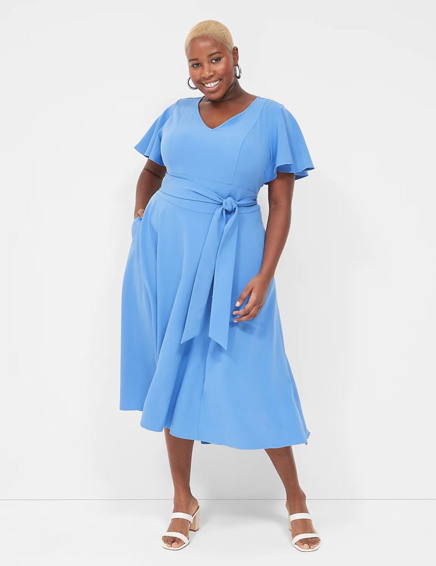 Lane Bryant Lena V-Neck High-Low Kadın Midi Elbise Mavi | OTI7079KK