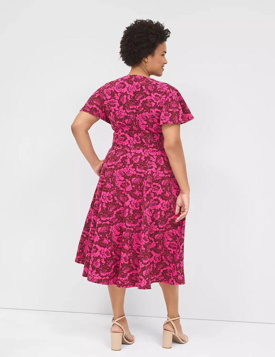 Lane Bryant Lena V-Neck Level-Hem Kadın Midi Elbise Pembe | XLM655BO