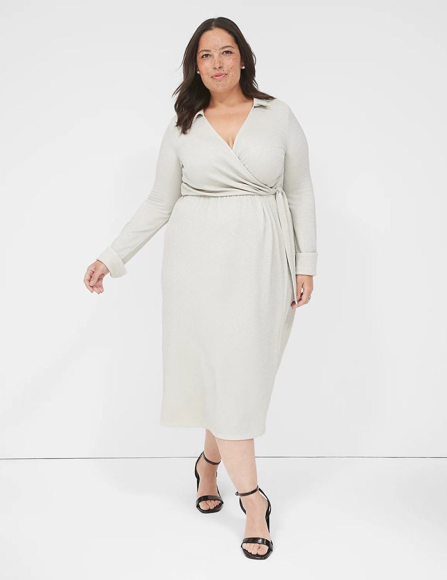 Lane Bryant Lurex Faux-Wrap Collar Kadın Uzun Elbise Gri | HIW7255EQ