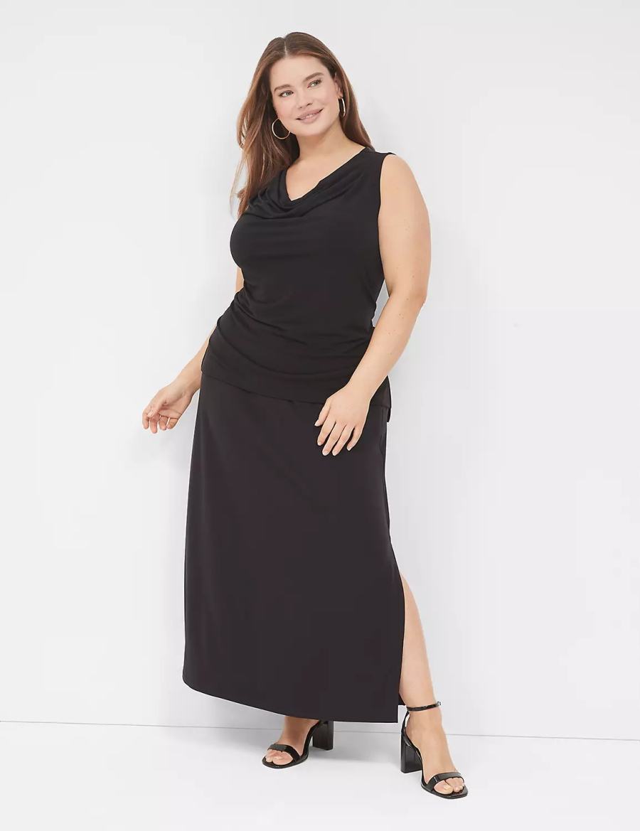 Lane Bryant Matte Jersey Side-Slit Maxi Kadın Etek Siyah | EKH1618UM