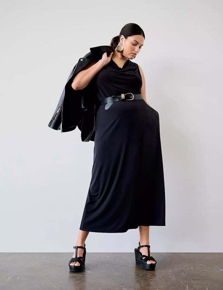 Lane Bryant Matte Jersey Side-Slit Maxi Kadın Etek Siyah | EKH1618UM