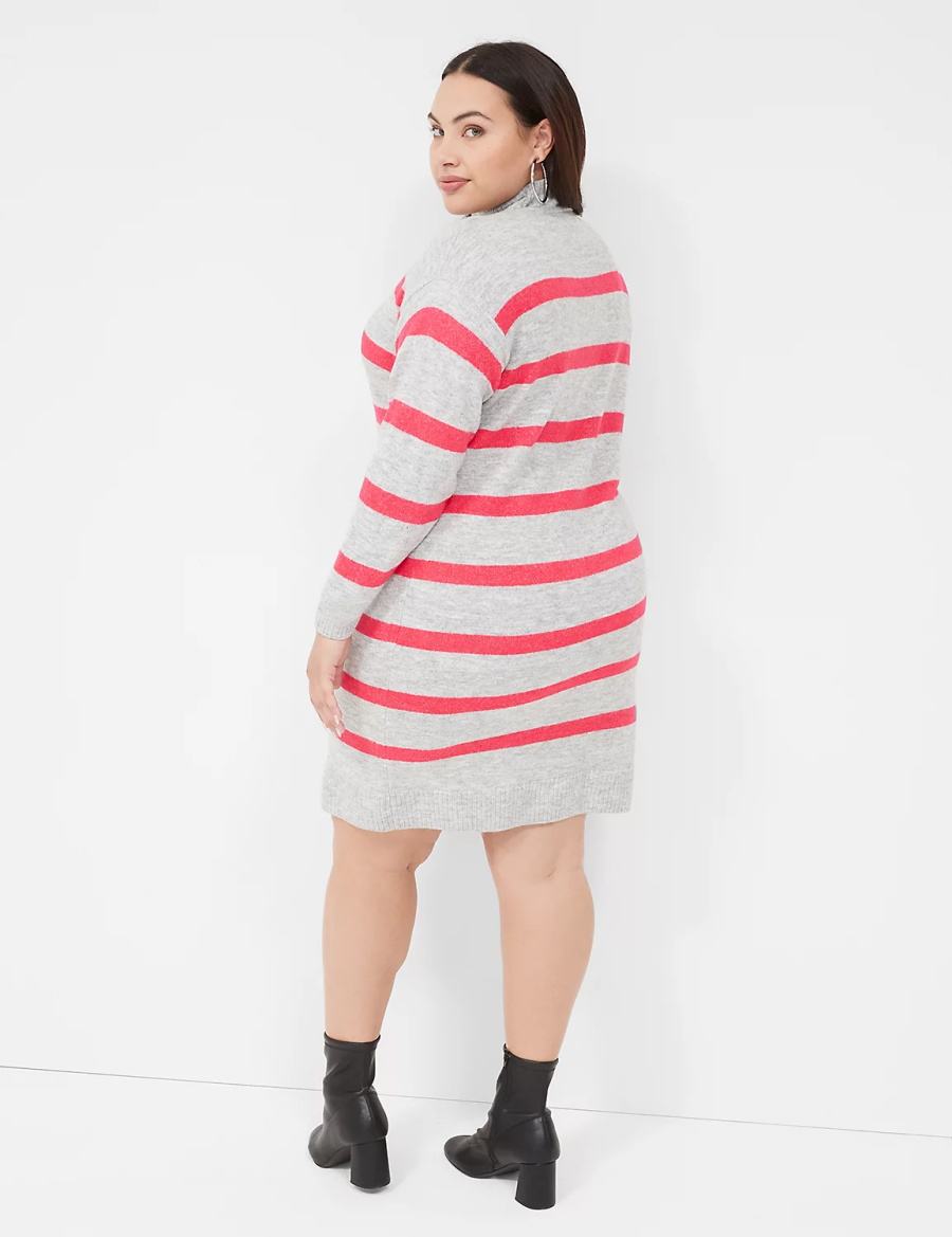 Lane Bryant Mock-Neck Striped Sweater Kadın Örme Elbise Gri | DEQ2289LS