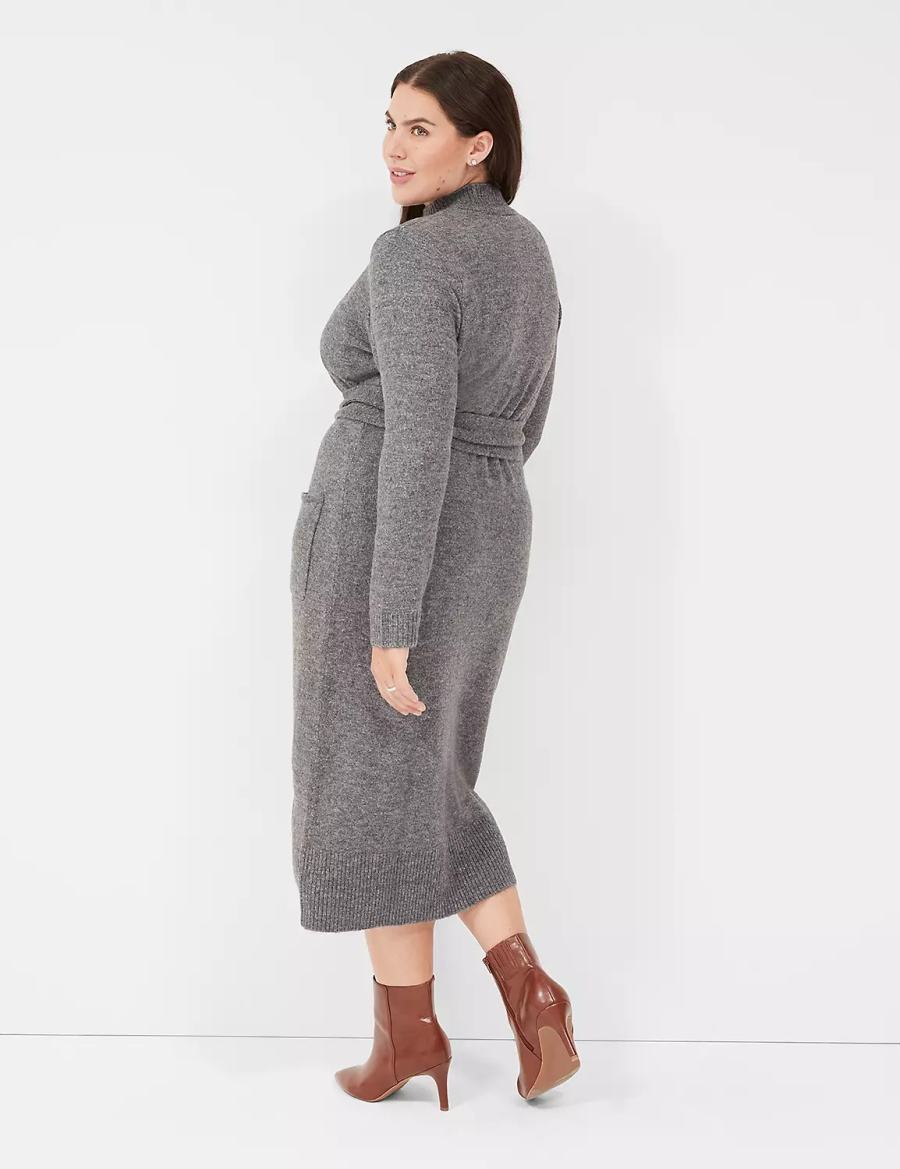 Lane Bryant Mock-Necked Midi Sweater Kadın Midi Elbise Gri | KRA7850DQ