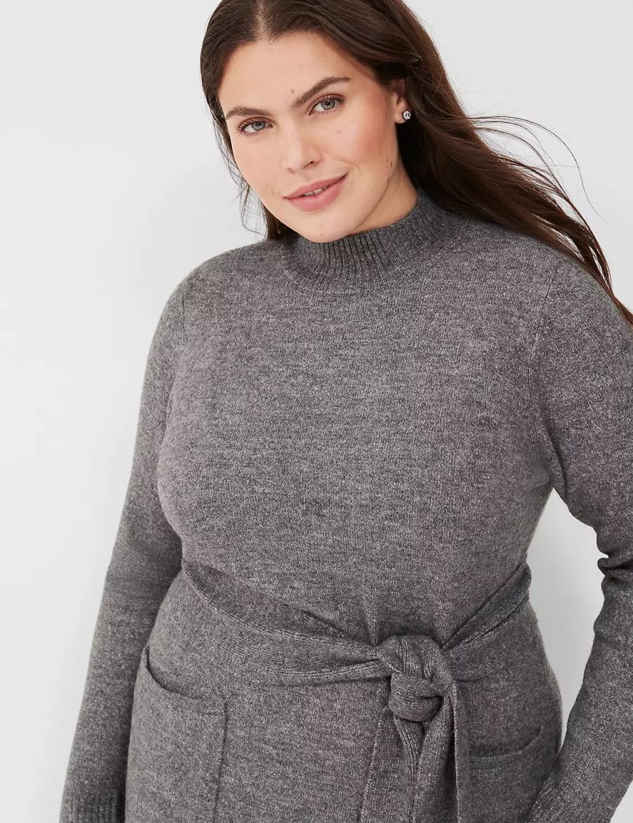 Lane Bryant Mock-Necked Midi Sweater Kadın Midi Elbise Gri | KRA7850DQ