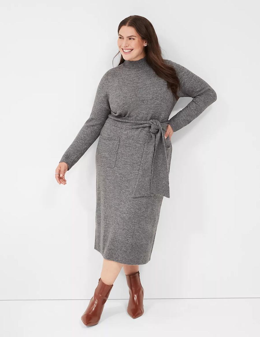 Lane Bryant Mock-Necked Midi Sweater Kadın Midi Elbise Gri | KRA7850DQ