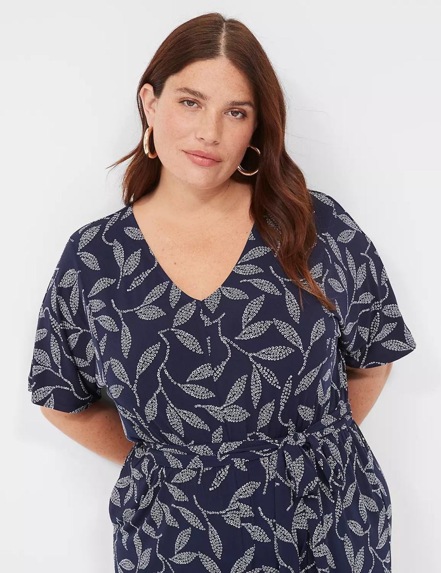 Lane Bryant Perfect Kimono Sleeve V-Neck Jersey Kadın Tulum Koyu Mavi | BXP850VF