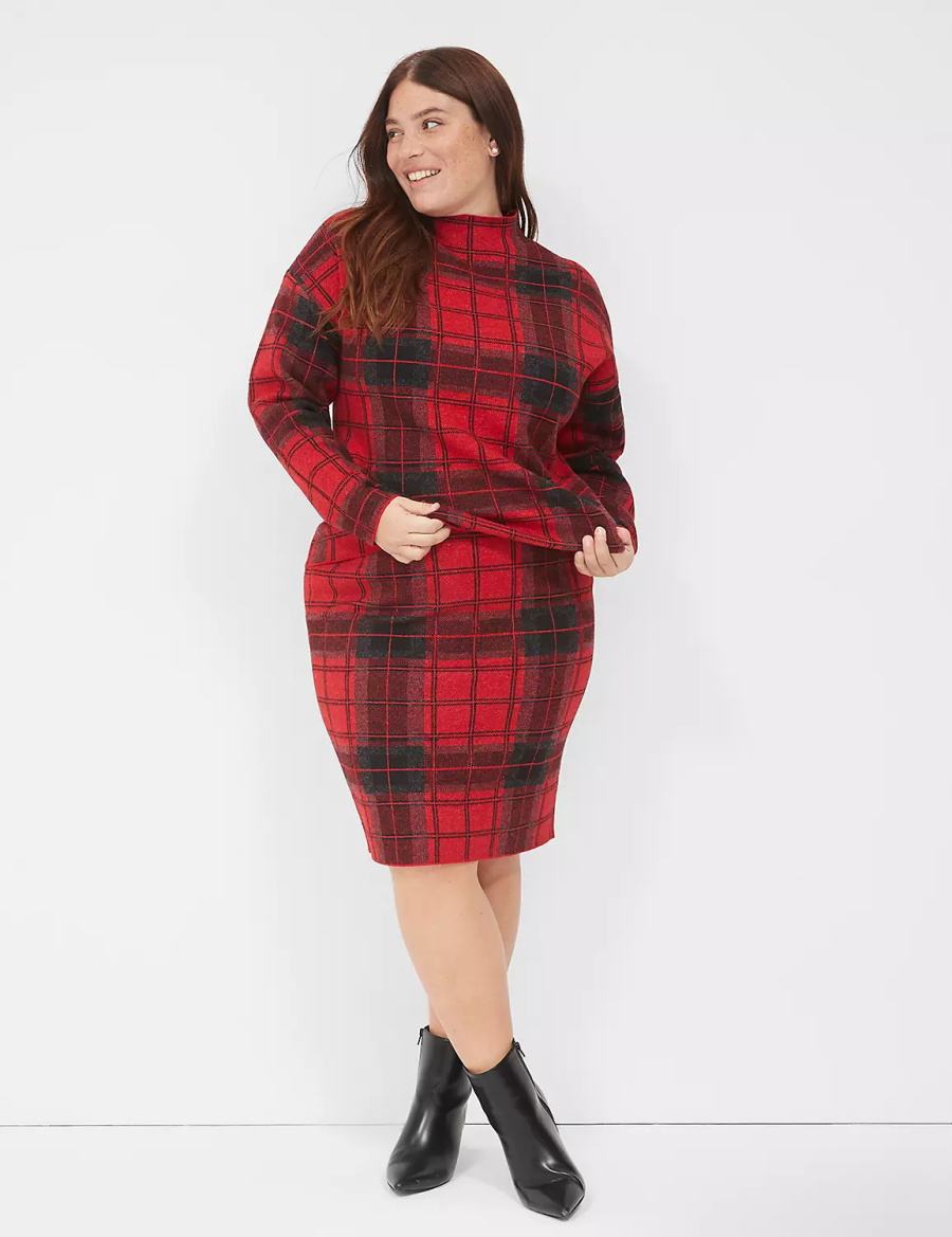 Lane Bryant Plaid Mini Sweater Kadın Etek Kırmızı | NUR292NV