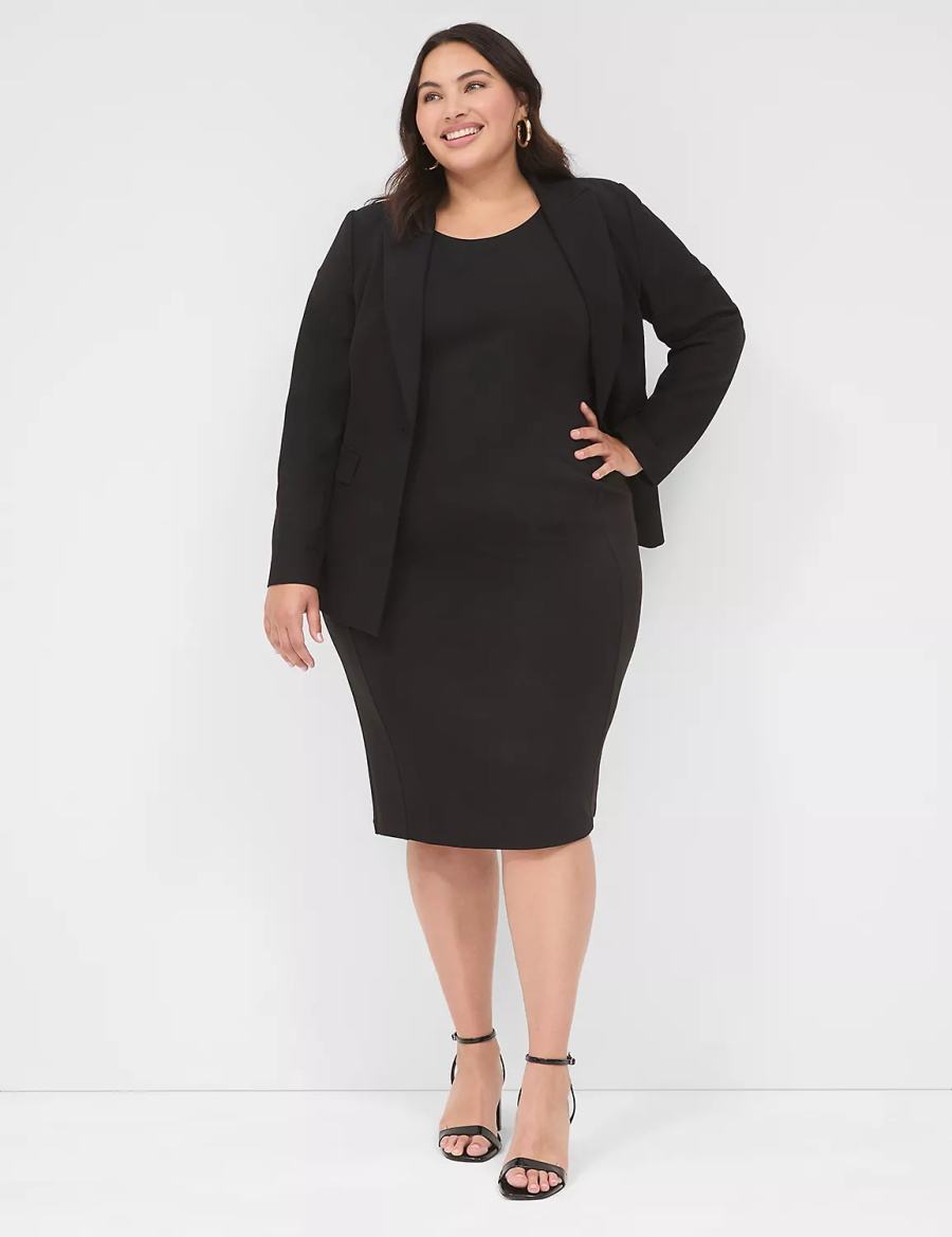 Lane Bryant Ponte Cap-Sleeve Crew-Neck Kadın Günlük Elbise Siyah | MAZ767JD