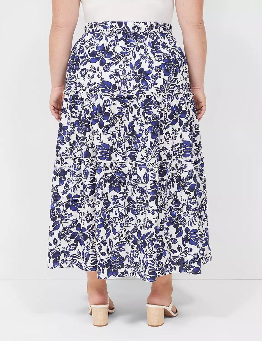 Lane Bryant Poplin Tiered Maxi Kadın Etek Lacivert Beyaz | TAT9475YY