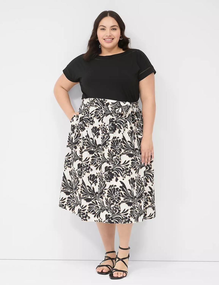 Lane Bryant Printed Midi Kadın Etek Siyah | YSZ1076IZ