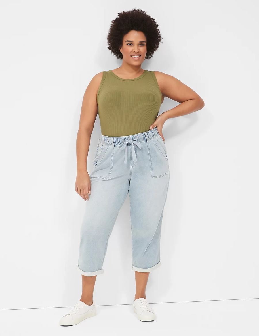 Lane Bryant Pull-On Fit Knit Boyfriend Capri Kadın Kot Pantolon Açık Mavi | KDE9130RG