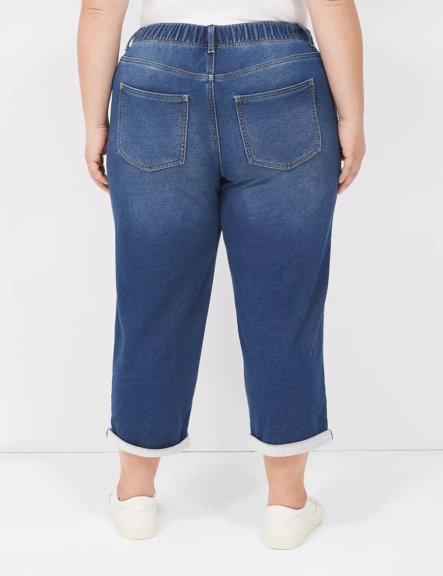 Lane Bryant Pull-On Fit Knit Boyfriend Capri Kadın Kot Pantolon Koyu Mavi | XVN3214SL