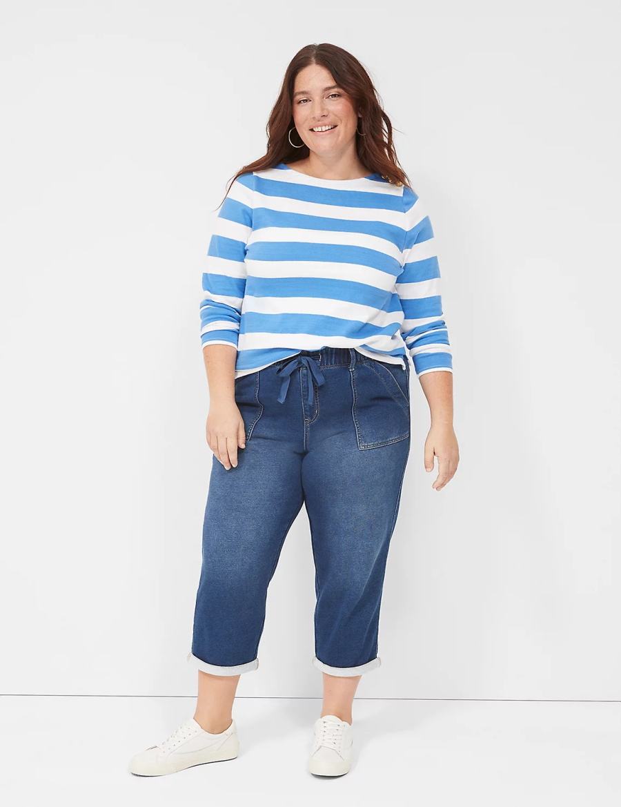 Lane Bryant Pull-On Fit Knit Boyfriend Capri Kadın Kot Pantolon Koyu Mavi | XVN3214SL