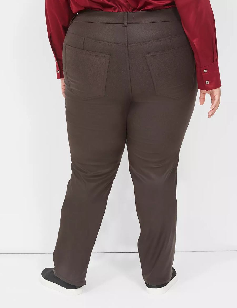 Lane Bryant Pull-On High-Rise Straight Coated Kadın Kot Pantolon Çikolata | TKY2377ZR