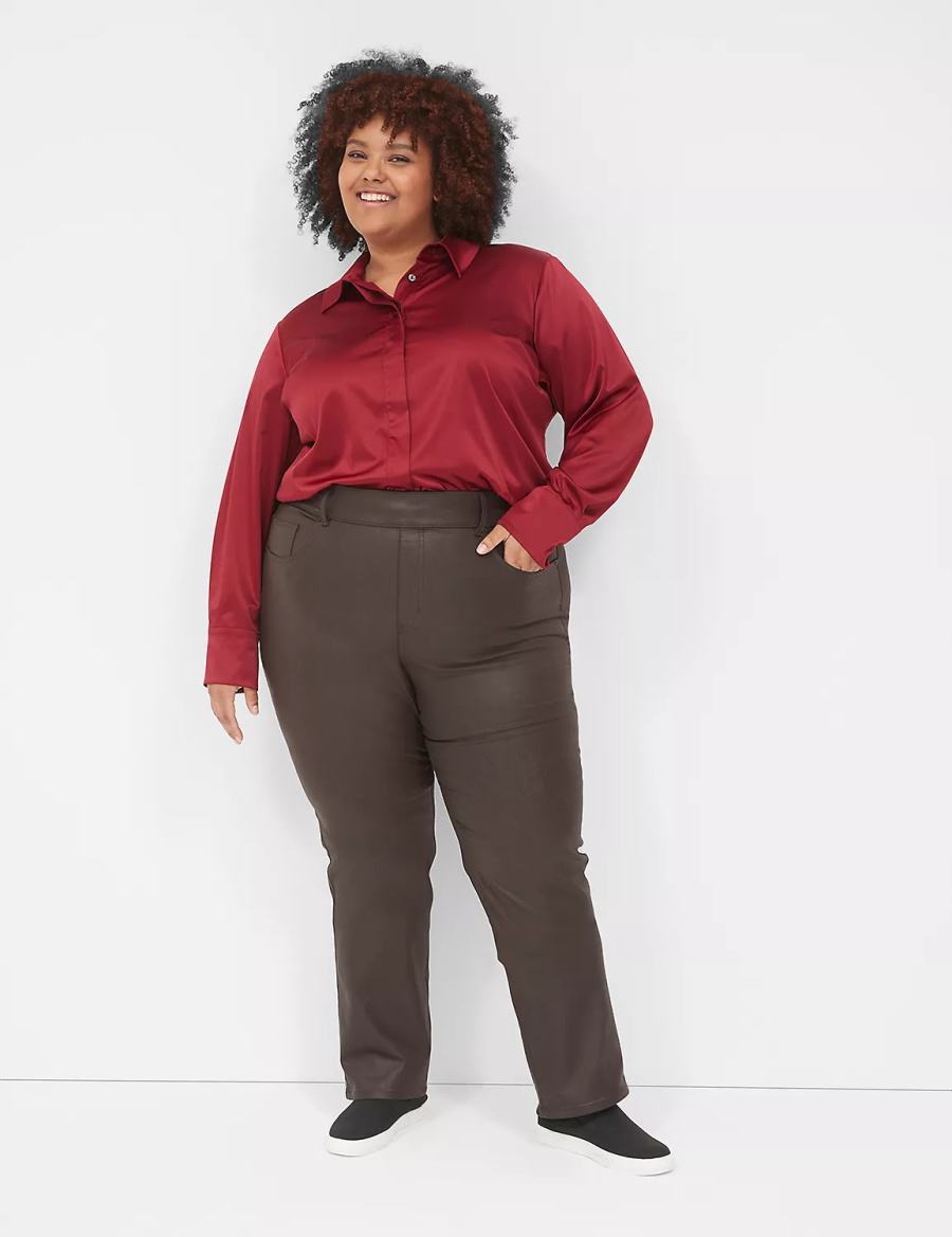 Lane Bryant Pull-On High-Rise Straight Coated Kadın Kot Pantolon Çikolata | TKY2377ZR