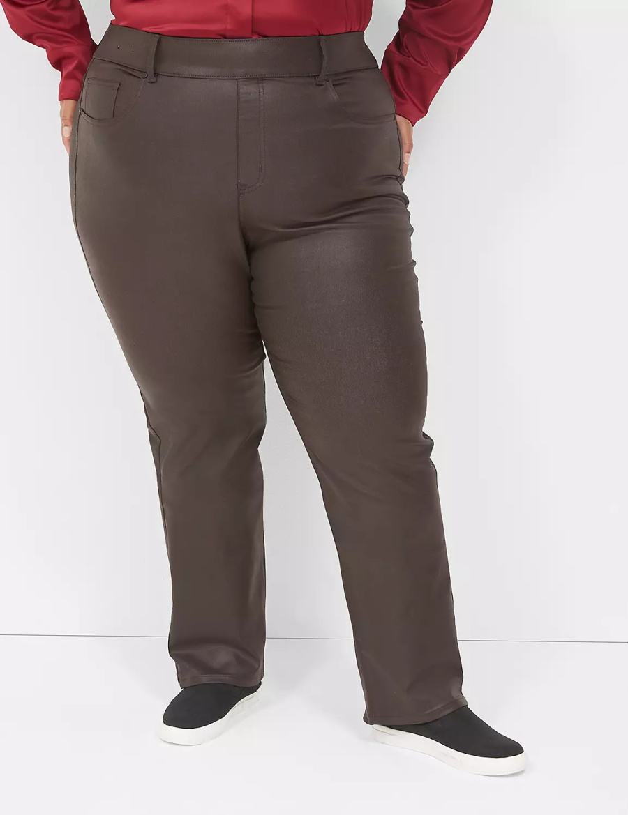 Lane Bryant Pull-On High-Rise Straight Coated Kadın Kot Pantolon Çikolata | TKY2377ZR