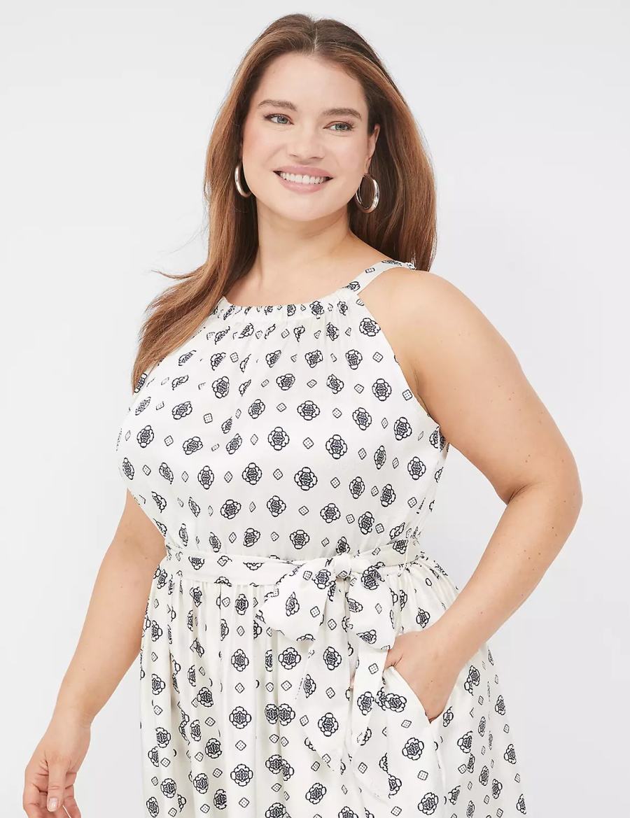 Lane Bryant Satin Halter-Necked Kadın Midi Elbise Lacivert | MQK5057OV