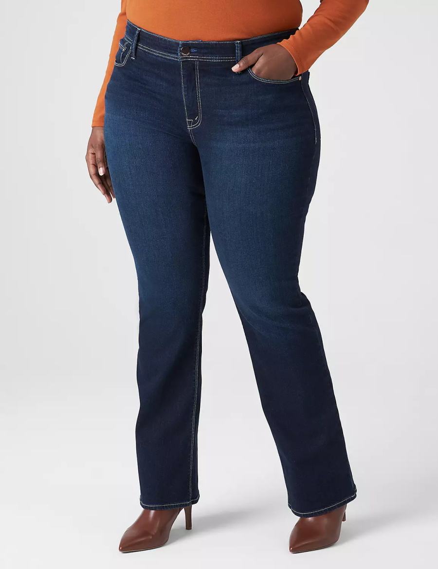 Lane Bryant Seven7 Boot With Back Pocket Embroidery Kadın Kot Pantolon Koyu Mavi | QPP4716DU