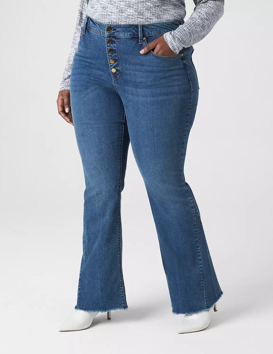 Lane Bryant Seven7 High-Rise Flare With Raw Hem Kadın Kot Pantolon Mavi | AGC8561OE