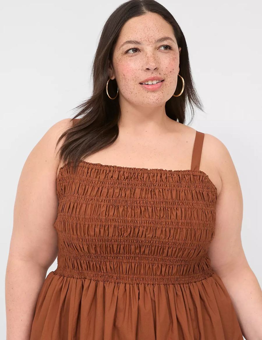 Lane Bryant Shirred-Bodice Square-Neck Kadın Uzun Elbise Kahverengi | VPA8334YX