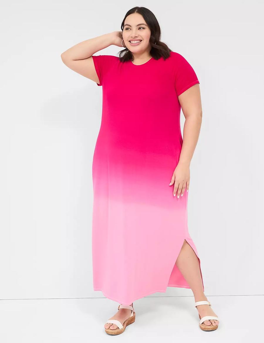 Lane Bryant Short-Sleeve Side-Slit Tie Dye Kadın Uzun Elbise Kırmızı | ULU8374LB