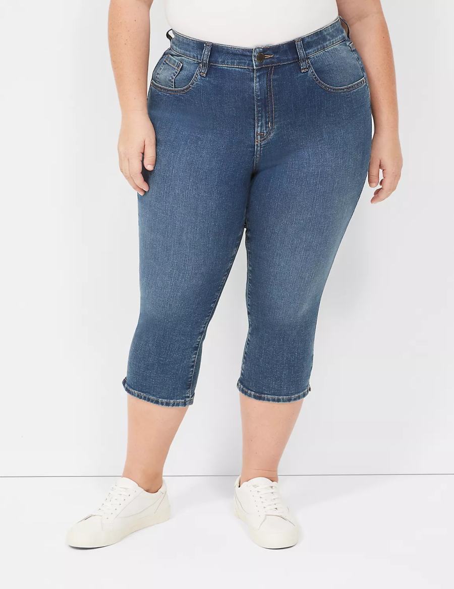 Lane Bryant Signature Fit High-Rise Pedal Kadın Kot Pantolon Koyu Mavi | HHO6389UQ