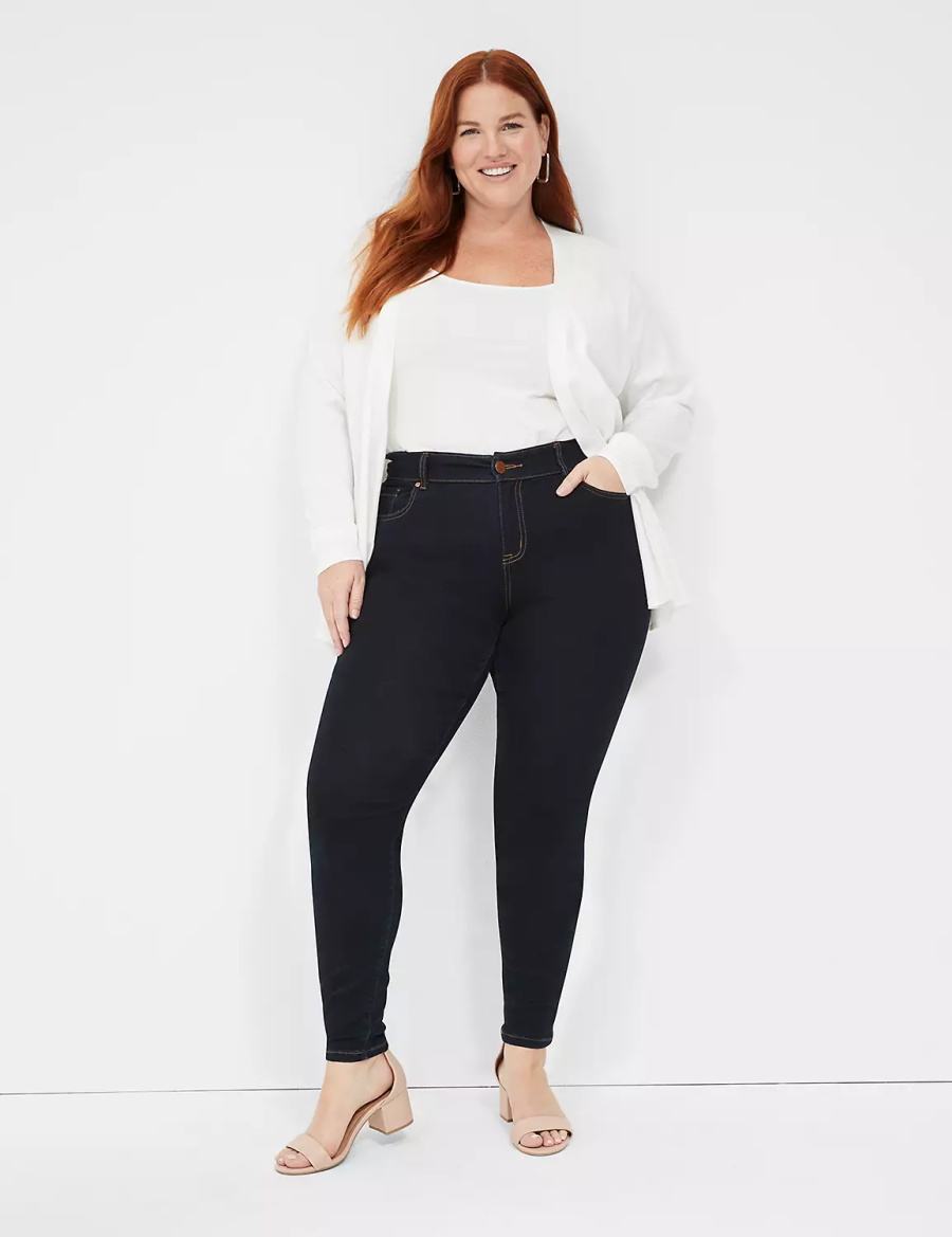 Lane Bryant Signature Fit Sateen Skinny Kadın Kot Pantolon Koyu Mavi | IVE1376ZA