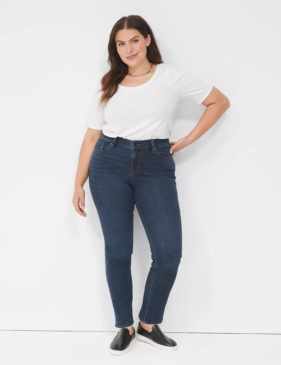 Lane Bryant Signature Fit Straight - Everyday Dark Wash Kadın Kot Pantolon Koyu Mavi | RPP3915NR