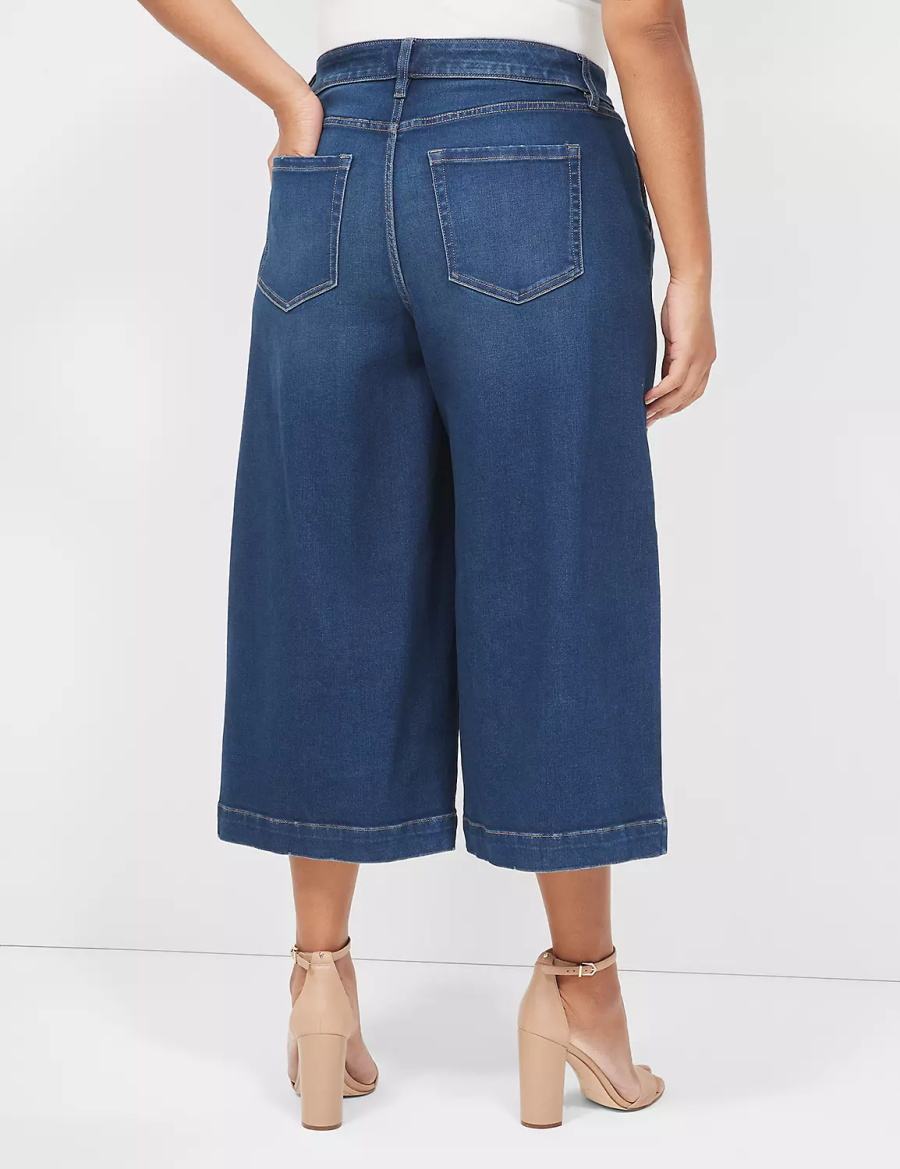 Lane Bryant Signature Fit Wide Leg Crop Kadın Kot Pantolon Koyu Mavi | UDN2741RQ