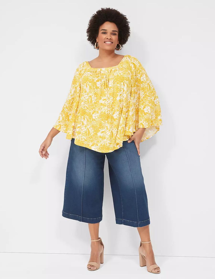 Lane Bryant Signature Fit Wide Leg Crop Kadın Kot Pantolon Koyu Mavi | UDN2741RQ