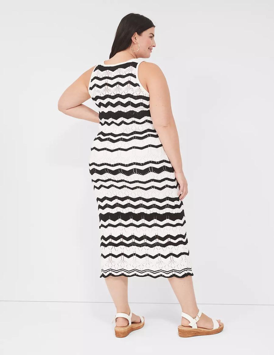 Lane Bryant Sleeveless Chevron Stripe Sweater Kadın Örme Elbise Siyah Beyaz Çizgili | ILC7293GO