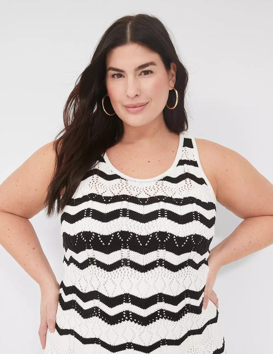 Lane Bryant Sleeveless Chevron Stripe Sweater Kadın Örme Elbise Siyah Beyaz Çizgili | ILC7293GO