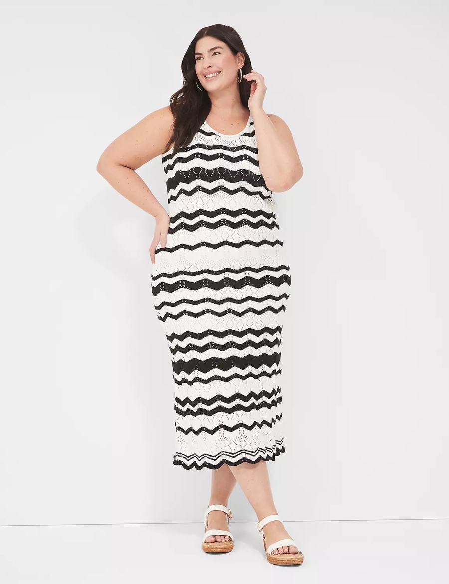 Lane Bryant Sleeveless Chevron Stripe Sweater Kadın Örme Elbise Siyah Beyaz Çizgili | ILC7293GO