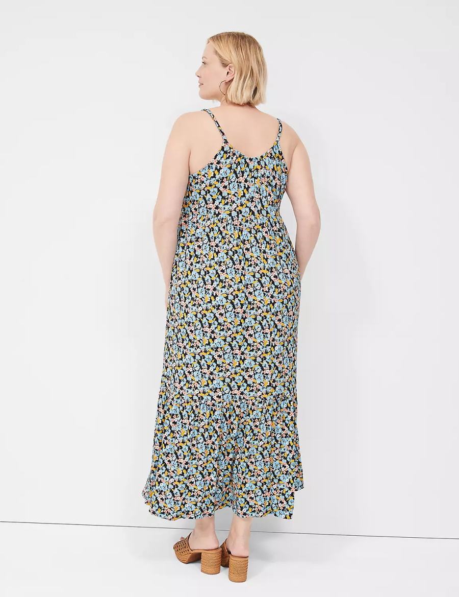 Lane Bryant Sleeveless V-Neck Tiered Kadın Günlük Elbise Mavi Renkli | KJA9545IS