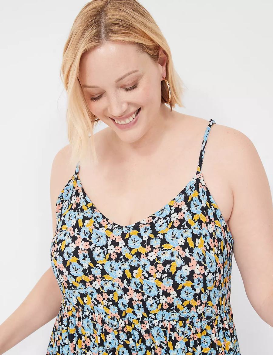 Lane Bryant Sleeveless V-Neck Tiered Kadın Günlük Elbise Mavi Renkli | KJA9545IS