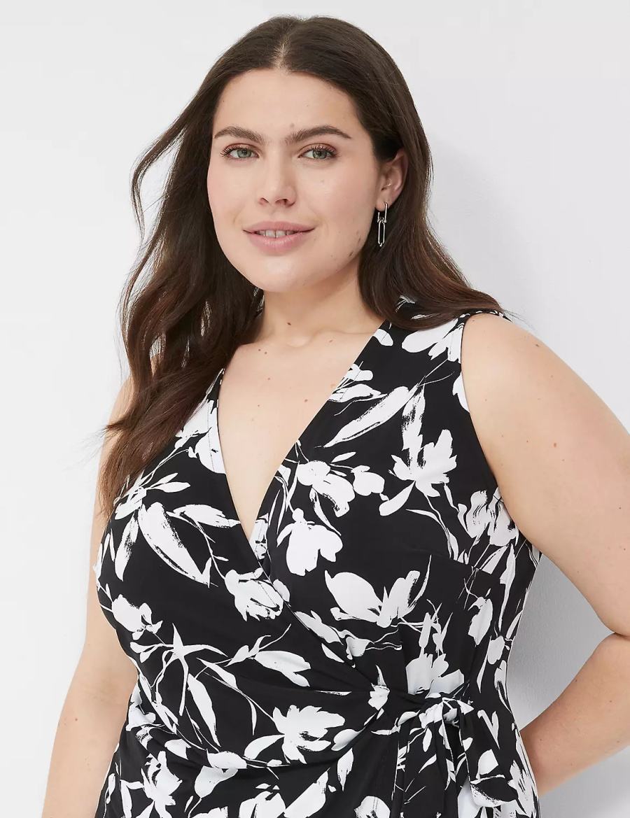 Lane Bryant Sleeveless Wrap Tie Jersey Kadın Midi Elbise Siyah | JRM6265SA