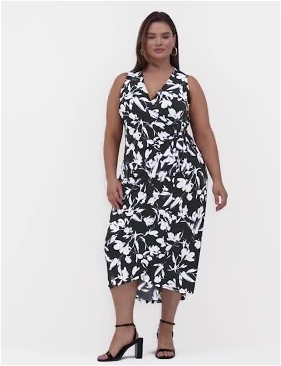 Lane Bryant Sleeveless Wrap Tie Jersey Kadın Midi Elbise Siyah | JRM6265SA