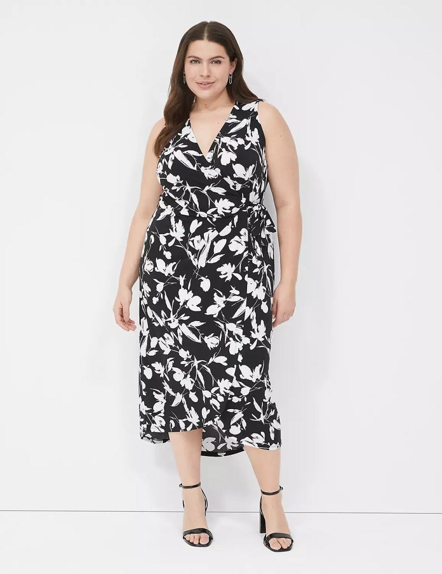 Lane Bryant Sleeveless Wrap Tie Jersey Kadın Midi Elbise Siyah | JRM6265SA